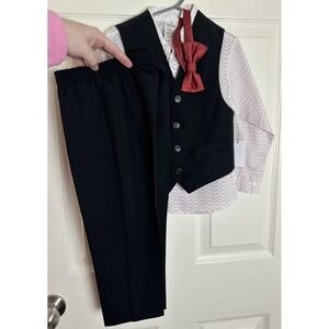 Calvin Klein Toddler Boy's 4 Piece Bow, Vest, Polo Shirt, Pants Red/Black NWT 4T